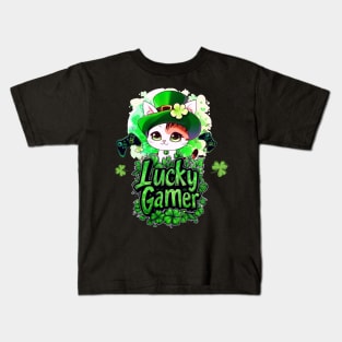 Lucky Gamer - St. Patrick's Day - Kawaii Cat Kids T-Shirt